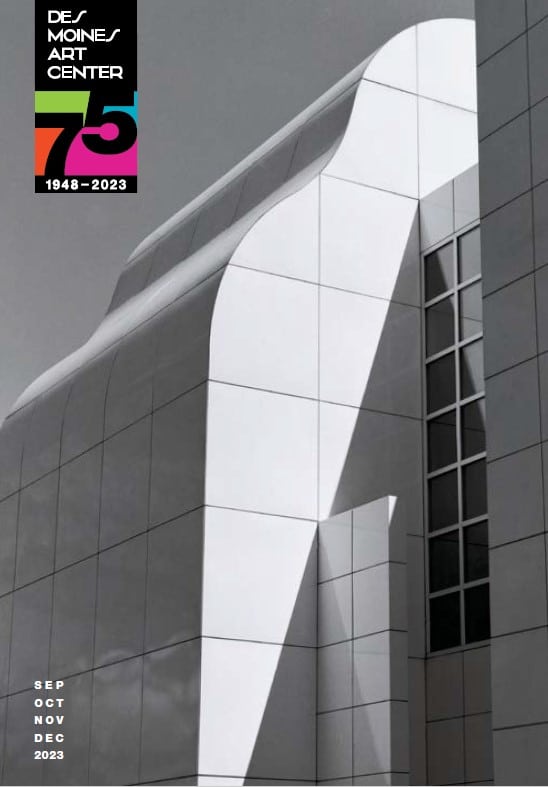 Cover of Art Center NEWS publication showing black and white image of Richard Meier building