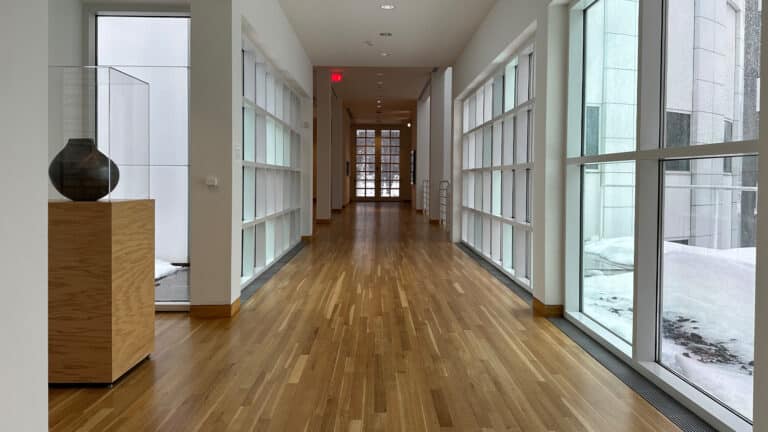 Walkway into the Art Center's Richard Meier building.
