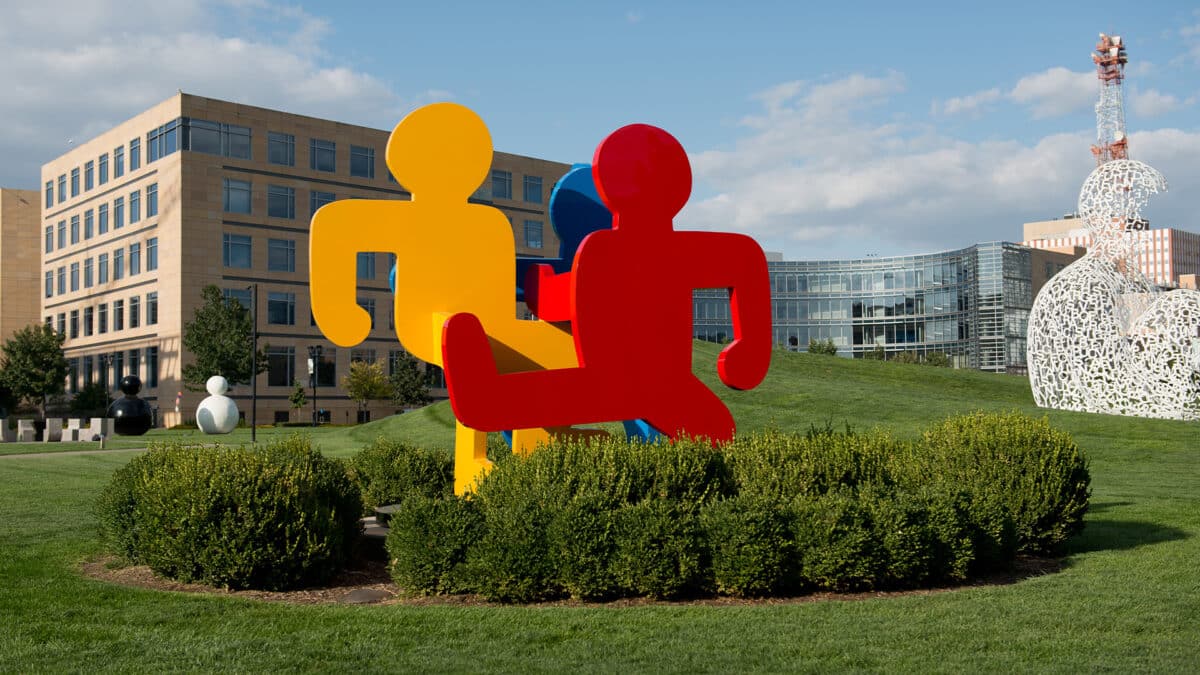 Wide view of the Pappajohn Sculpture Park