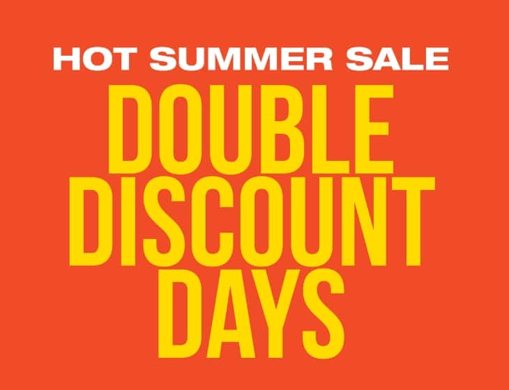 Bright orange background, text reading, "Hot Summer Sale. Double Discount Days."