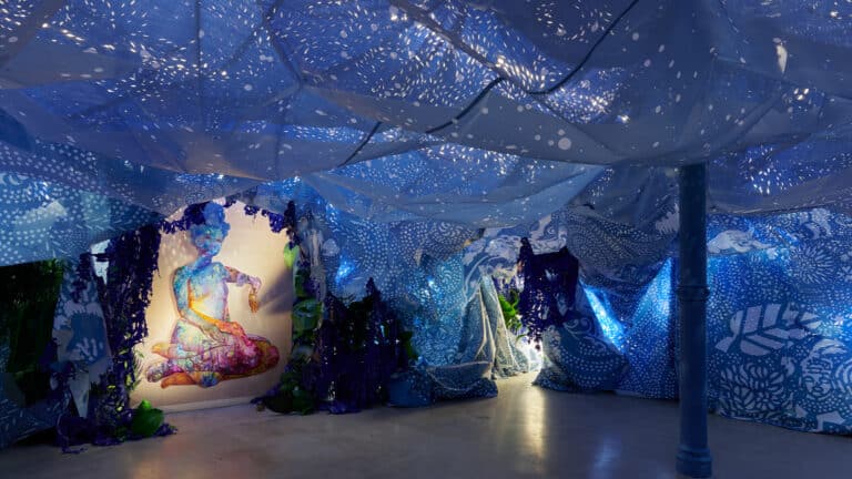 Firelei Báez, A Drexcyen chronocommons (To win the war you fought it sideways), 2019. Installation view, Firelei Báez: A Drexcyen chronocommons (To win the war you fought it sideways), James Cohan, New York, 2019. The Joyner/Giuffrida Collection. Image courtesy the artist and Hauser & Wirth, New York. Photo by Phoebe d’Heurle. © Firelei Báez