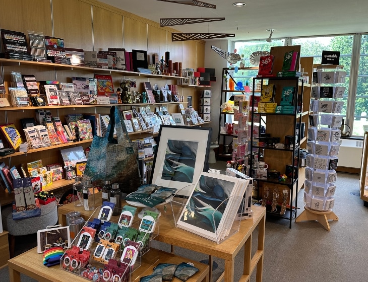 Products and merchandise on display in the Art Center's Museum Shop