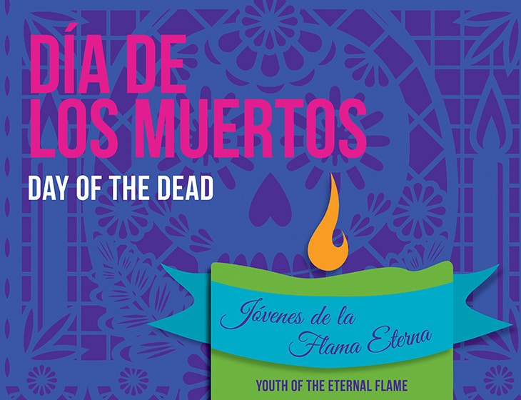 Colorful web graphic reading "Dia de los muertos - Day of the dead"