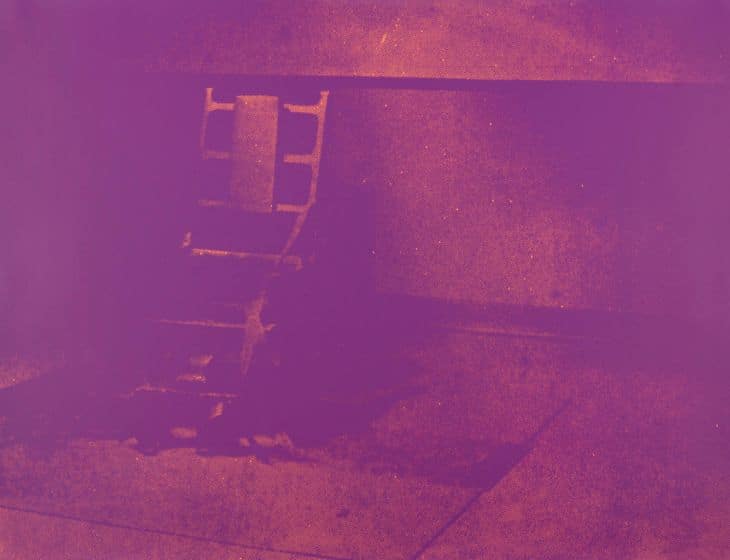 Andy Warhol (American, 1928 - 1987) Electric Chair, 1971 Screenprint on paper [dark purple, orange] Des Moines Art Center Permanent Collections; Gift of Peter M. Brant, 1973.41.3