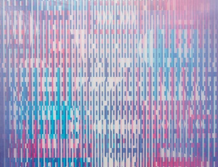 Yaacov Agam (Israeli, born 1928) Magic Night Rain, ca. 1970 Agamograph (lenticular print) on paper Des Moines Art Center Permanent Collections; Gift of Keith Shaver in honor of Mary and Roy Shaver, 2012.51