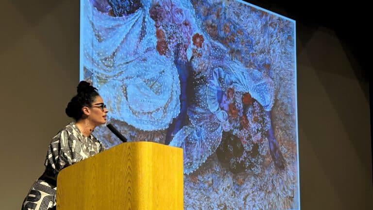 Tiffany E. Barber giving her lecture at the Des Moines Art Center