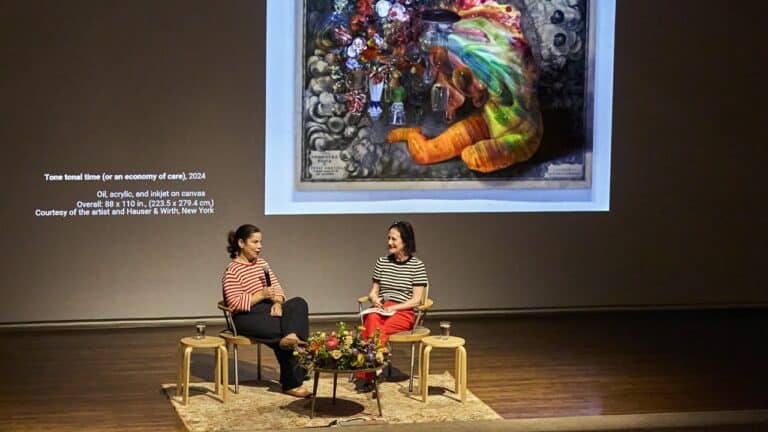 conversation between artist Firelei Báez and John and Mary Pappajohn Director and CEO Kelly Baum in celebration of Báez’s solo, self-titled exhibition opening at the Art Center.