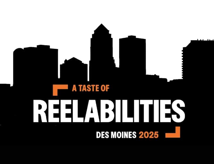 Des Moines silhouette skyline and "A Taste of ReelAbilites Des Moines 2025"