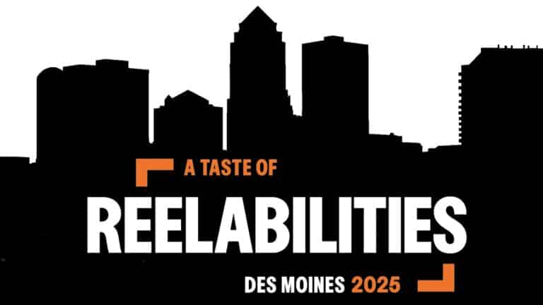 Des Moines silhouette skyline and "A Taste of ReelAbilites Des Moines 2025"