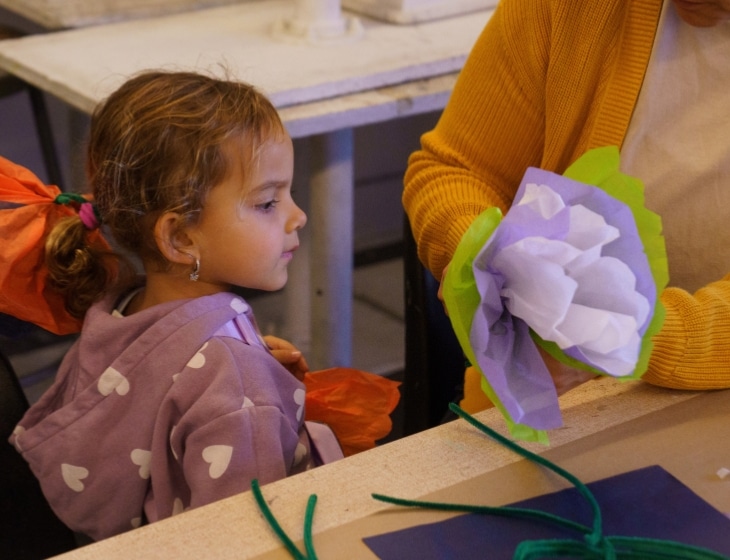 paper flower making in the art studio